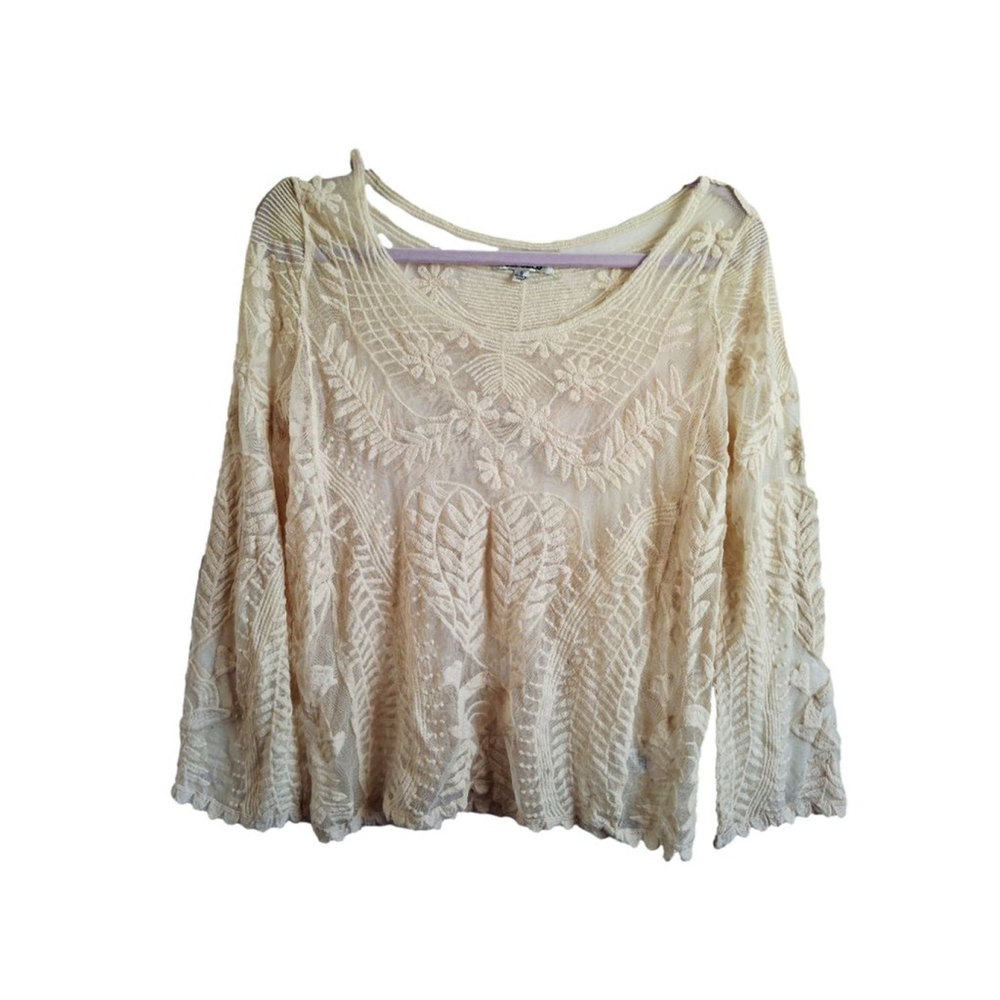 ÉLYSÉES Beige Lace Blouse S cottage core Fairy whimsical summer bohemian